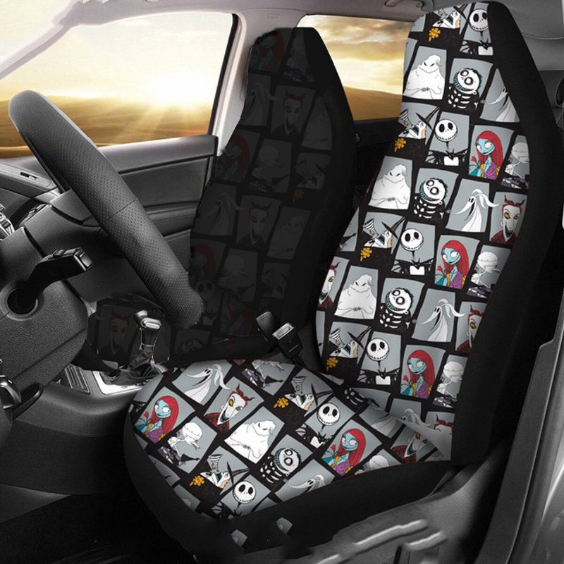 1/2 St Skull Printed Universal Car Framsätesöverdrag Auto Cushion Protector Mat