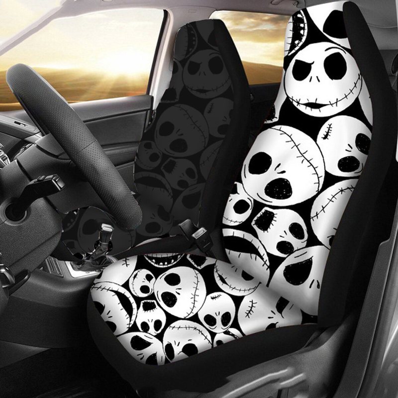 1/2 St Skull Printed Universal Car Framsätesöverdrag Auto Cushion Protector Mat