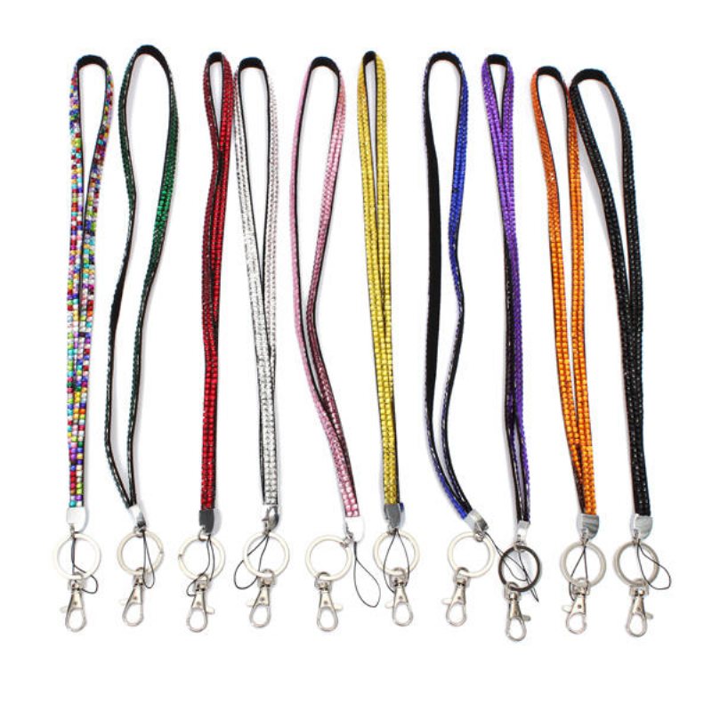 Bling Rhinestone Crystal Custom Strap Lanyard Id Badge Key Ring Holder