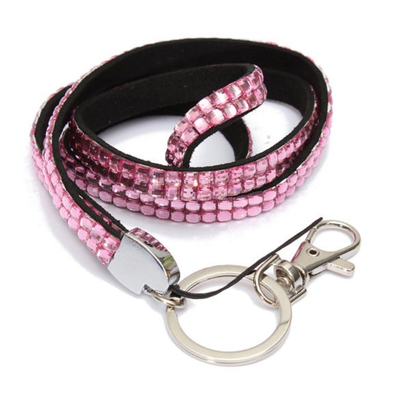 Bling Rhinestone Crystal Custom Strap Lanyard Id Badge Key Ring Holder