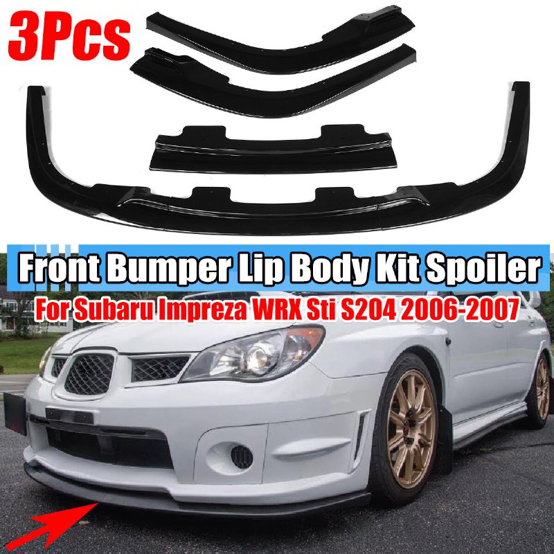 För Subaru Impreza Wrx Sti S204 2006-2007 Glossy Black Front Bumper Lip Spoiler Splitter Cover Trim Body Kit 3pcs