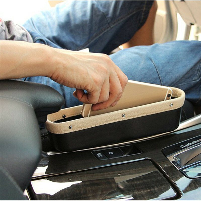 Läder Bilbarnstol Förvaringslåda Auto Seat Gap Pocket Telefonkort Cigaretter Organizer