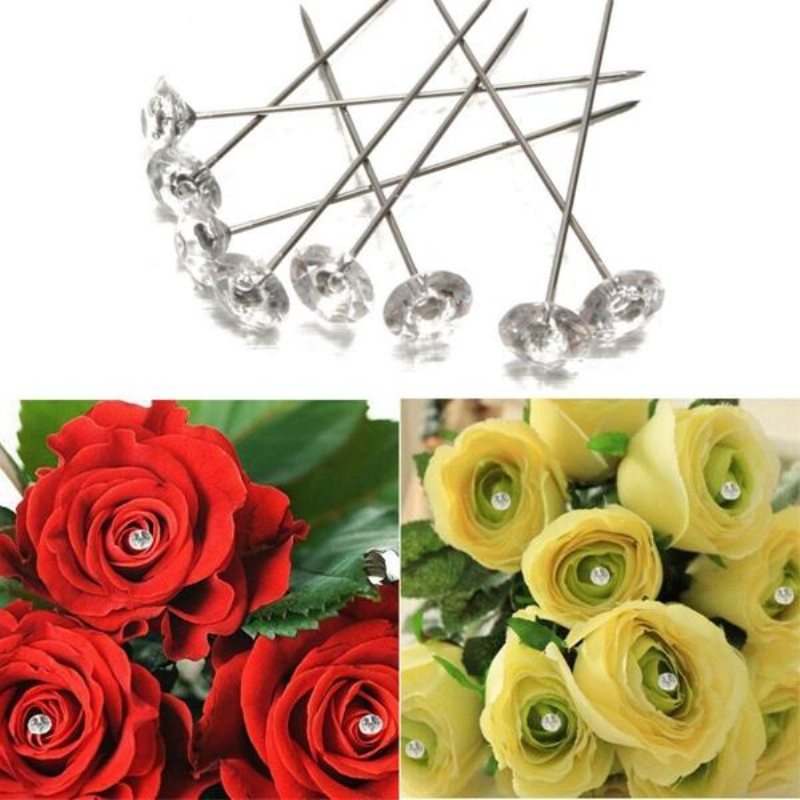 100 St Klara Diamante Blommor Pins Bröllopsbukett Tillbehör Diamond Corsage Florist Craft