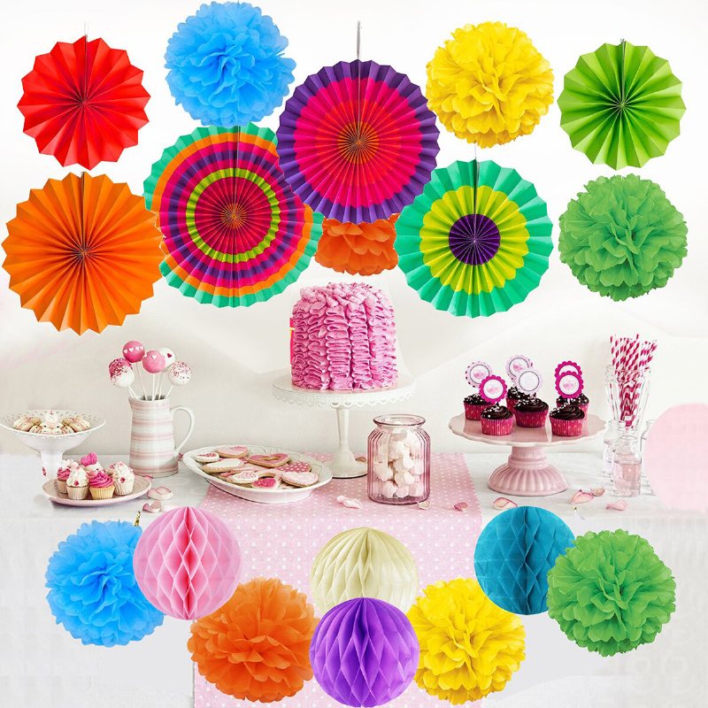 19st Silkespapper Pom Poms Blombollar Pompom För Bröllopsfest Hem Baby Shower Dekorationer