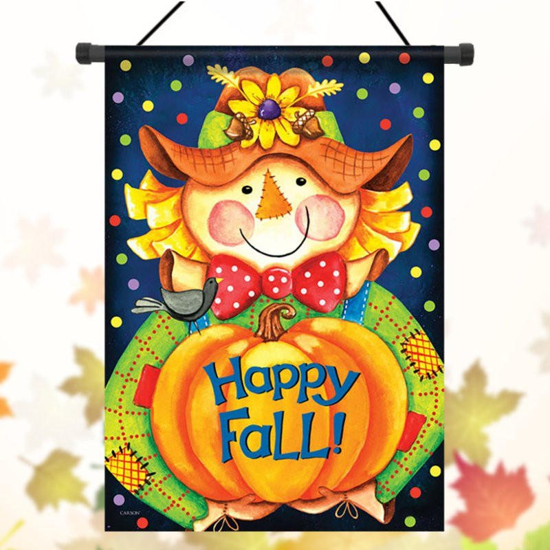 28"x40" Happy Smile Fall Fågelskrämma Welcome House Trädgård Flagggård Bannerdekorationer