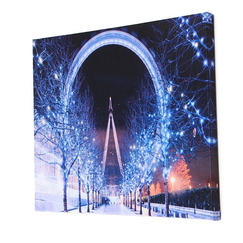 40 X 30 cm Driven Led Christmas Snowy Street Pariserhjul Canvastryck Tapet Art