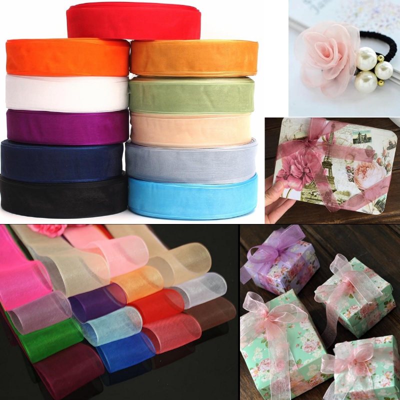 50 Yard 25 mm Transparent Organza Ribbon Bröllopsfest Diy Dekoration