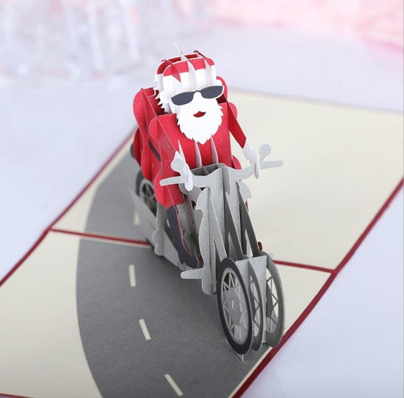 Christmas 3d Motorcykel Santa Claus Pop Up Gratulationskort Julklappsfest