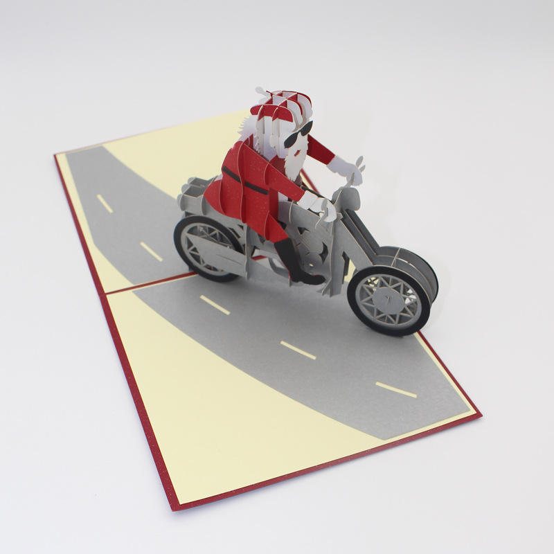 Christmas 3d Motorcykel Santa Claus Pop Up Gratulationskort Julklappsfest