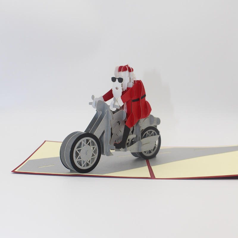 Christmas 3d Motorcykel Santa Claus Pop Up Gratulationskort Julklappsfest