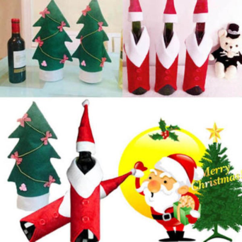 Christmas Wine Bottle Cover Jul Xmas Kläder Träd Flaska Kappa Dekoration