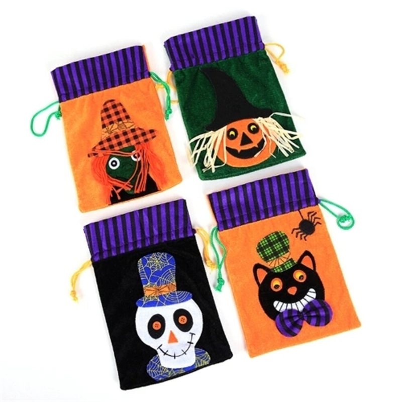 Halloween Barn Choklad Godis Förpackningspåse Sammet Presentpåse