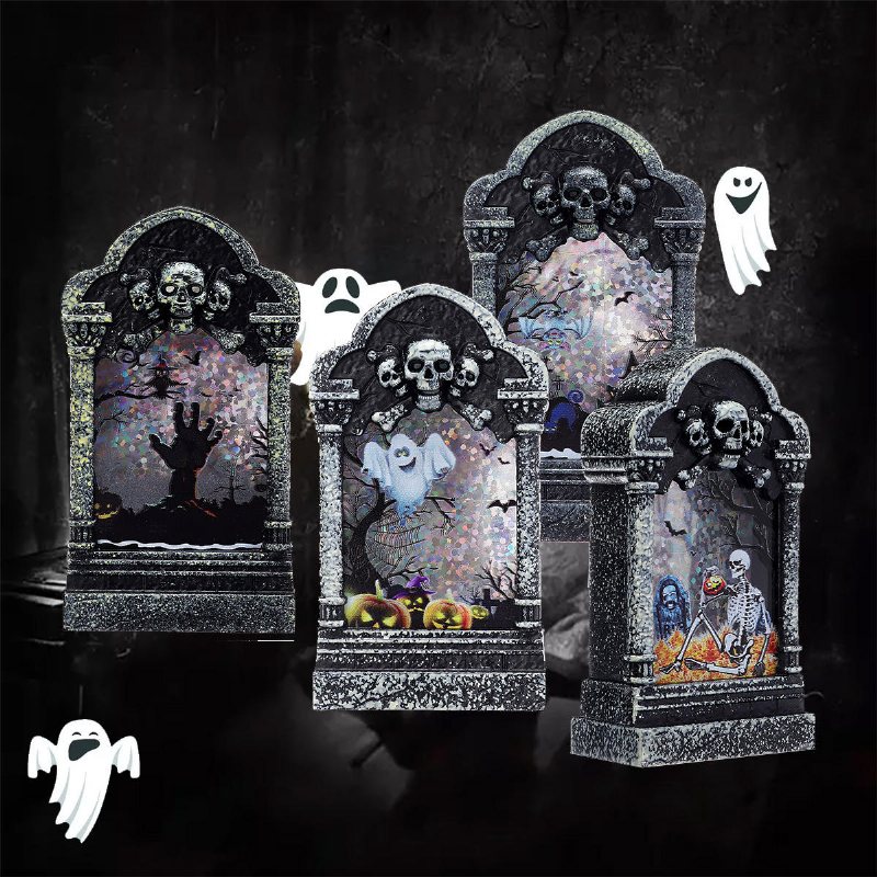 Halloween Led-ljuslampa Skelett Tombstone Castle Plast Rekvisita Party Present Dekor Bordslampa