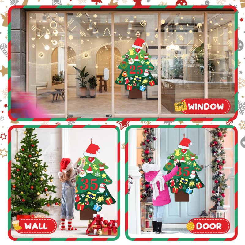 Jeteven Diy Filt Julgran För Barn Vägg Juldekorationer Julnedräkning Adventskalender 3.2ft 37st Ornament God