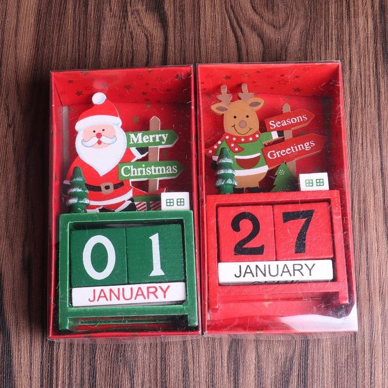 Julens Adventsnedräkningskalender Trä Jultomte Snögubbe Renmönster Med Målade Block Stugadekorationer