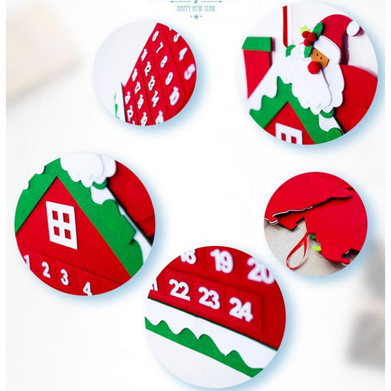 Julgran Adventskalender Filt Tyg Holiday Countdown Christmas Display Dekor