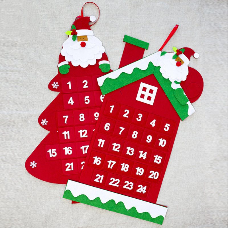 Julgran Adventskalender Filt Tyg Holiday Countdown Christmas Display Dekor