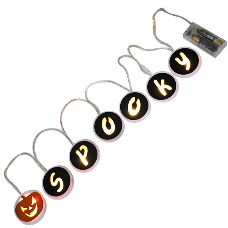 Trä Spooky Alphabet Evil Pumpkin Mönster Led-ljusslinga Halloween Hänge Hantverk För Hemfest Dekoration