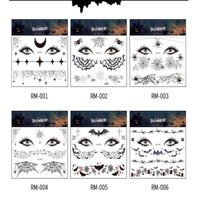 Vattentät Halloween Face Tattoo Sticker Temporary Scar Horrible Bat Crack Festival Party Makeup